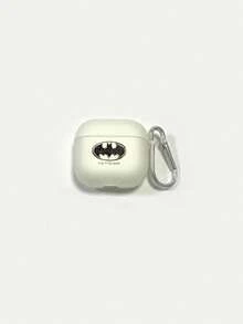 BATMAN X SHEIN Batmunn Earbud Case,Cartoon Glow-In-The-Dark Printed Matte White Earphone Case, Comes With 1 Hanging Hook, Compatible With AirPods - White - View 15
