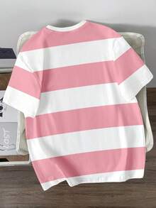 Manfinity Joysei 男士撞色条纹圆领短袖休闲T恤 - 淺粉色 - 查看 2