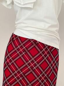 Chân váy lưới đuôi cá họa tiết kẻ caro đơn giản dành cho nữ - Đỏ - Xem 4
