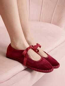 CUCCOO DOLLMOD Women's Casual Versatile Commuting Simple Lace-Up Flats Fall Shoes - Burgundy - View 1