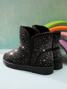 Mini mi #ShinyDreams Kids' Rhinestone Sparkle Pewter Ankle Boots – Cozy, Shiny & Princess-Ready Comfort. - Black - View 7