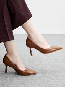 CUCCOO BIZCHIC 女士优雅尖头高跟鞋，简约设计，通勤必备 - 棕色 - 查看 1