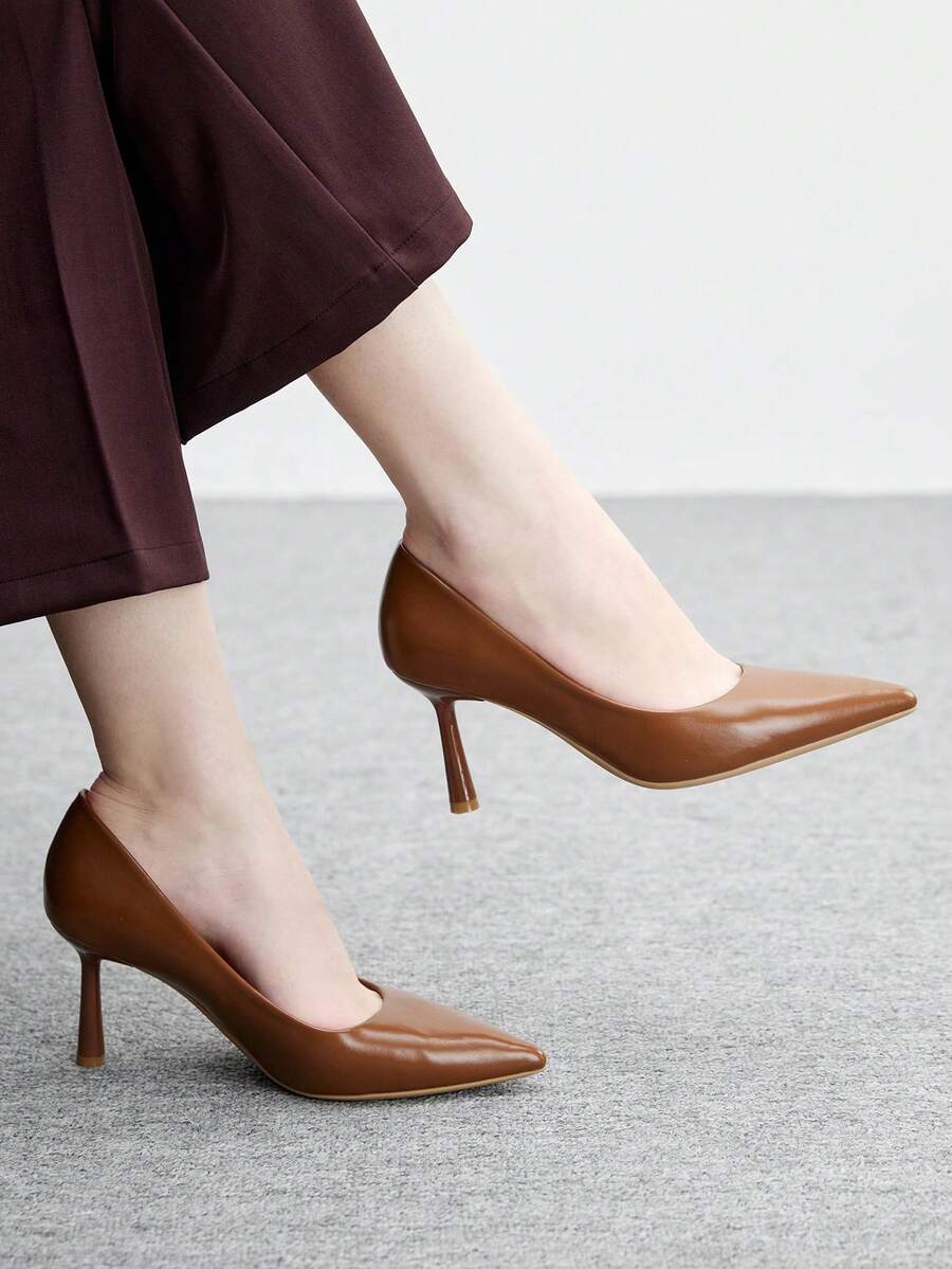 CUCCOO BIZCHIC 女士优雅尖头高跟鞋，简约设计，通勤必备 - 棕色 - 查看 1