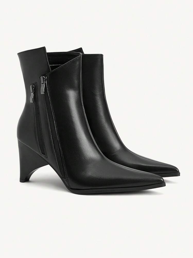 CUCCOO CHICEST Women's Casual Elegant Side Zipper Pointed Toe Mid-Calf Boots, Autumn