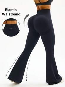 Rhythm Era Plus Size Women High Waist Solid Color Slim Fit Breathable Yoga Leggings & Pants - Black - View 2