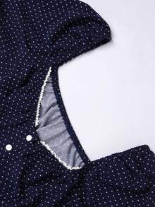 Sweetra Plus Size Women Comfortable Square Neck Polka Dot Print Short Sleeve Blouse
