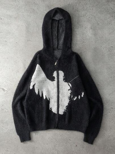 Manfinity EMRG Men's Contrast Color Zipper Collar Casual Hooded Cardigan, Autumn/Winter Western Hoodies Cardigan Hoodie Winter Street Wear Zip Up Black Graphic Cardigan Fur Hooded Cardigan, Long Sleeve Top