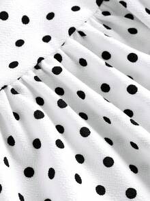 SHEIN Elegante vestito a balze in stile vintage con pois bianchi e neri per ragazze adolescenti - Bianco - Visualizzare 4