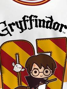 HARRY POTTER X SHEIN 男士休闲撞色卡通图案圆领短袖T恤，夏季 - 白色 - 查看 3