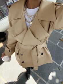 Muchica Women's Fashionable & Elegant Double-Breasted Belted Trench Coat French Style Clothes Women Trench Coat Trench Coat Women In Fall/Winter - Khaki - View 5