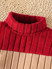 SHEIN Playful Pals 2pcs Baby Boy Colorblock Turtleneck Knit Sweater And Solid Black Pants Set, Fashion Casual Style Suitable For Daily Wear, School, Party, Weekend Getaway, Spring/Autumn - Multicolor - View 6