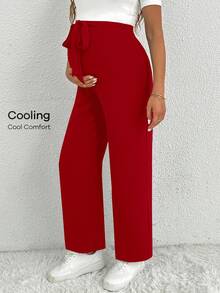 SHEIN 孕妇休闲纯色直筒裤 - 紅色 - 查看 6