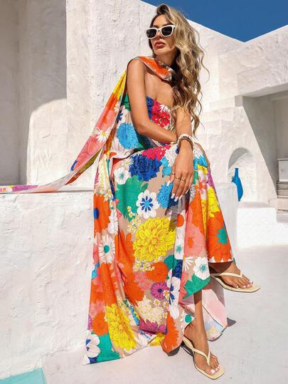 Vivid Eden Blommig klänning i lös vintagestil för kvinnor
