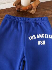 SHEIN 2pcs/Set Baby Boy Letter Print Hooded Sweatshirt And Elastic Waist Letter Print Pants, Suitable For Outings, Casual Wear, Autumn And Winter, Baby Boy Outfit, Gray Sweatshirt Set Baby Boy Sweatsuit Baby Tracksuit Baby Car Outfit Blue Baby Boy Street Wear - Blue - View 8