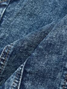 Elamini Áo yếm denim hở lưng cổ bẻ, đơn hàng khuy, thời trang đa năng cho nữ dự tiệc - Rửa trung bình - Xem 7