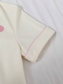 2pcs Fashionable Cloud Pattern Cardigan Pajama Set, Long Sleeve Top And Pants, Loungewear - Apricot - View 5