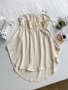 Comfortcana Áo ống ren khoét sâu cỡ lớn buộc dây phía trước viền bất đối xứng, phù hợp cho mùa xuân và mùa hè - trắng - Xem 2