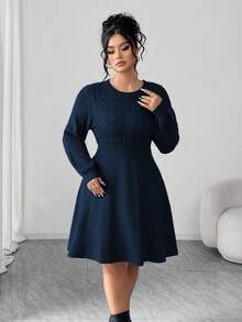 Elenzga 女士优雅时尚长袖宽松大码毛衣连衣裙，适合外出、婚礼宾客、秋冬季穿着。 - 寶藍色 - 查看 4