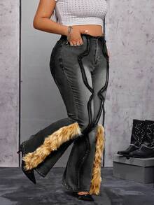 Jeanoix 大码时尚低腰修身性感毛边牛仔裤 - 黑色 - 查看 9