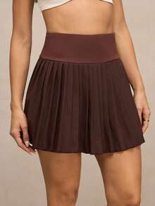 Activina Falda pantalón casual con cintura alta, pliegues y bolsillos para deportes al aire libre - Marrón - Ver 5