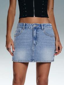 TRNVIE Women's Fashion Pocket Mini Denim Skirt - Blue - View 1