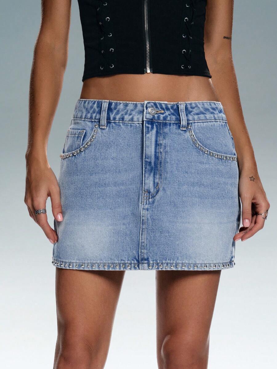 TRNVIE Women's Fashion Pocket Mini Denim Skirt - Blue - View 1