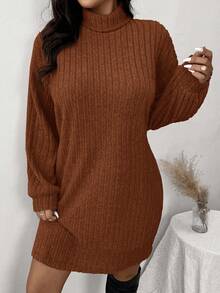 SHEIN Frenchy Váy len cổ lọ tối giản, giản dị, cỡ lớn, phù hợp cho cả đi chơi và ở nhà, mùa thu/đông - Màu Cam cháy - Xem 6