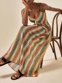 Spring/Summer Best Selling Beach Cover-Up With Tie-Up Neck, Beads Decor, Special Fabric For Vacation - Multicolor - View 6