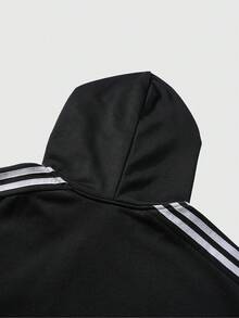 ROMWE MEN Spring Casual Graphic Men'S Minimalist Gothic Printed Hooded Long Sleeve Sweatshirt Sweatshirt - Black - View 5