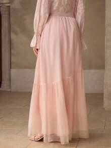 MOTF PREMIUM ELEGANT ASYMMETRIC MESH PATCHWORK PINK MERMAID SKIRT - Pink - View 3