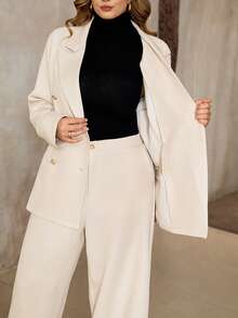 Roveilla 大码女士优雅法式浪漫西西里风休闲套装，适合工作、度假、下午茶、圣诞派对等场合，纯色西装外套，双排扣金属纽扣，修身长袖外套搭配松紧腰长裤，春秋冬三季皆宜。这款套装包含两件套西装外套、两件套西装、女士西装、女士套装、西装外套和长裤，尽显优雅气质。 - 杏色 - 查看 11