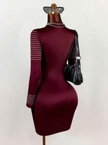 Xyvia Vestido ajustado de mujer con decoración de rhinestones para ropa de Año Nuevo - Burdeos - Ver 2