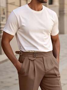 Calvornis Men Buckled Detail Slant Pocket Suit Pants - Brown - View 3