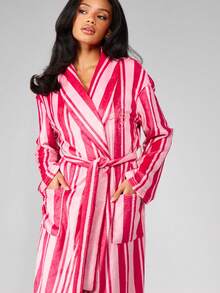 MISSGUIDED Áo choàng dài tay kẻ sọc có thắt lưng cổ chữ V, kiểu dáng quấn hoàn hảo cho đồ mặc ở nhà và đồ ngủ thoải mái - Nhiều màu - Xem 5