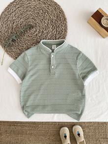 LMoss Kids Áo thun polo tay ngắn cổ đứng họa tiết thoải mái cho bé trai, thích hợp mặc hàng ngày, đi học, đi chơi, thể thao, xuân/hè - màu xanh lá - Xem 5