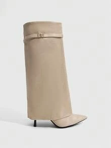 CUCCOO SZL 女士时尚百搭尖头过膝高跟靴 - 杏色 - 查看 3