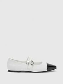 CUCCOO BIZCHIC Women's Pointed Toe Contrast Color Fashionable Flat Shoes For Christmas - Black and White - View 4