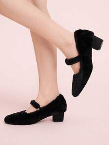 CUCCOO DOLLMOD Women's Fuzzy Warm Pumps, Fashionable And Versatile For Commuting, Autumn/Winter For Christmas - Black - View 5