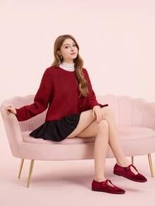 CUCCOO DOLLMOD Women's Casual Versatile Commuting Simple Lace-Up Flats Fall Shoes - Burgundy - View 6