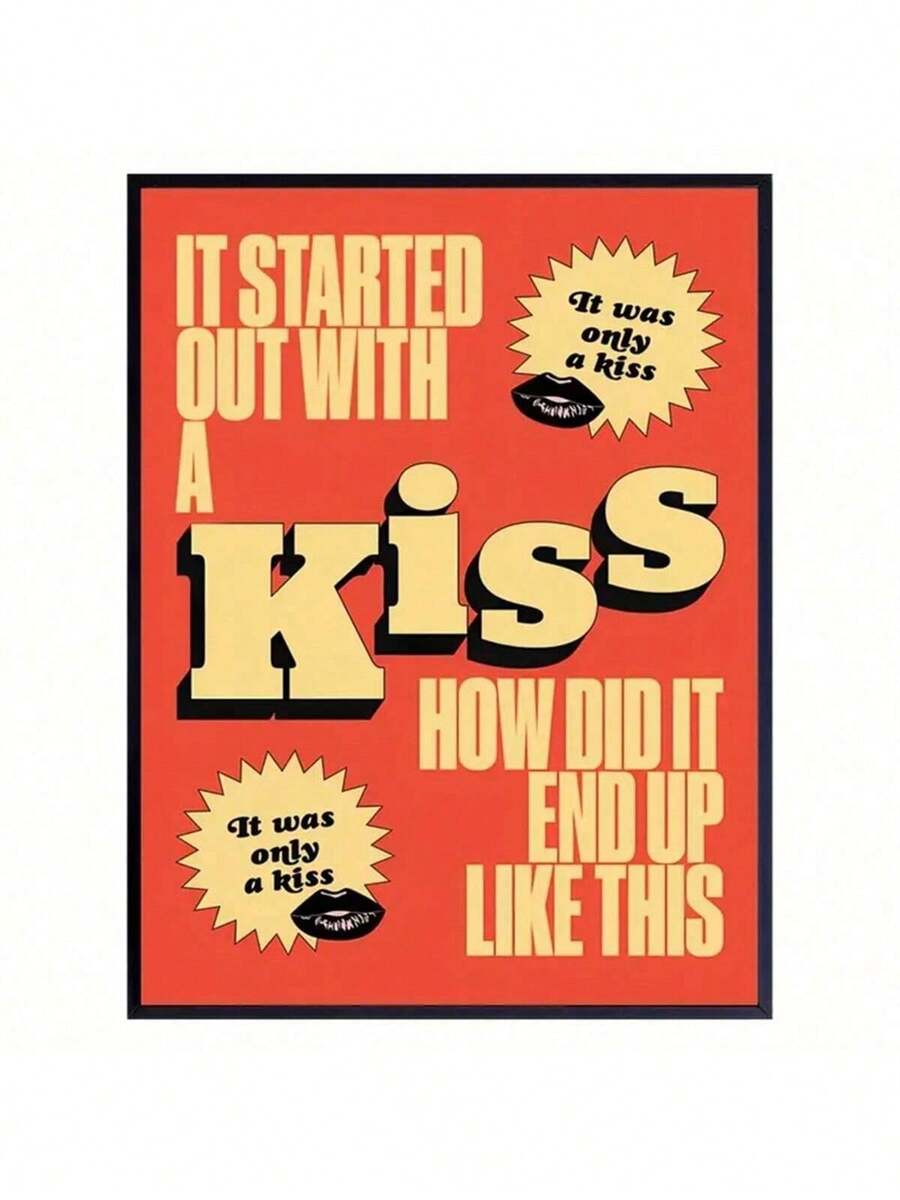 1幅无框帆布海报《这只是一个吻》歌词海报，音乐爱好者海报，适用于客厅墙面装饰、卧室墙面装饰、家居装饰礼物、生日毕业礼物 - 彩色 - 查看 1