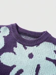 ROMWE MEN Men's Floral Jacquard Knit Sweater, Loose Fit - Red Violet - View 3