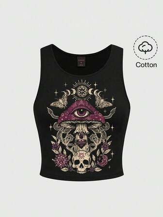 Goth Camiseta sin mangas negra casual, versátil y sencilla para uso diario y viajes para mujeres de talla grande