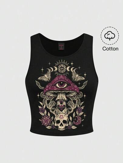 Goth Camiseta sin mangas negra casual, versátil y sencilla para uso diario y viajes para mujeres de talla grande