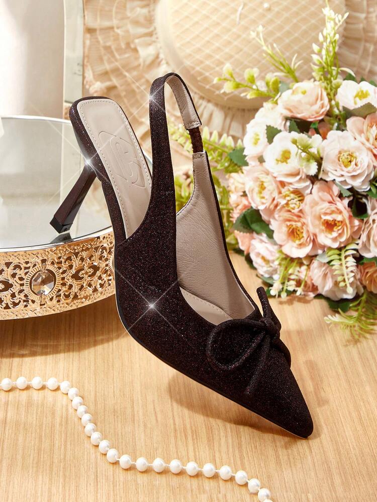 CUCCOO HITCHD Women's Fashionable Elegant Party Glitter Bow Decor Pumps