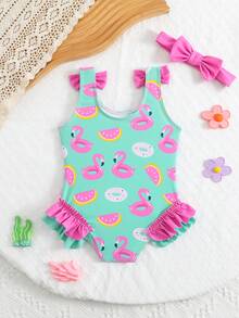 SHEIN Baby Girls' Colorful Printed Sleeveless Swimsuit Watermelon Baby Swimsuit Girls One Piece Summer Outfit Baby Girl Swimsuit Fruit Toddler Birthday Swim Suit Outfit Ice Cream Swimsuit Cute Summer Baby Swimsuit Ruffle Baby Swimsuit Flamingo Baby Swimsuit Toddler Girl One Piece Swimsuit Ruffle Trim Swimsuit Watermelon Print Swimsuit Flamingo Print Swimsuit Baby Girl One Piece Swimsuit Fruit Pattern Swimsuit Toddler Girl Swimsuit One Piece Baby Summer Outfit Watermelon Flamingo Swimsuit Fruit Pattern Fruit Pattern Toddler Swimsuit - Multicolor - View 4