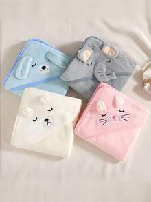 Pet Hooded Bath Towel 1pc - Super Absorbent Quick-Dry Dog & Cat Bath Robe, Soft Coral Fleece, Cartoon Design, Cozy Drying Towel For Pets