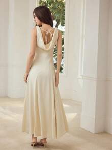 MOTF PREMIUM ELEGANT COWL NECK FLARED HEM LONG DRESS - Apricot - View 3