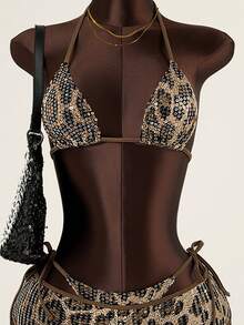 Bonvoyette 3pcs Sequin Trim Bikini Set, Sexy Swimsuit With Briefs For Beach Party, Summer - Multicolor - View 6