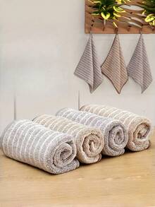 1/3/5/8条装随机颜色条纹清洁布，超细纤维厨房抹布，带挂环，可重复使用可水洗厨房清洁巾，去除油脂，洗碗，超强吸水，适用于厨房、汽车、玻璃清洁和家居清洁 - 彩色 - 查看 4