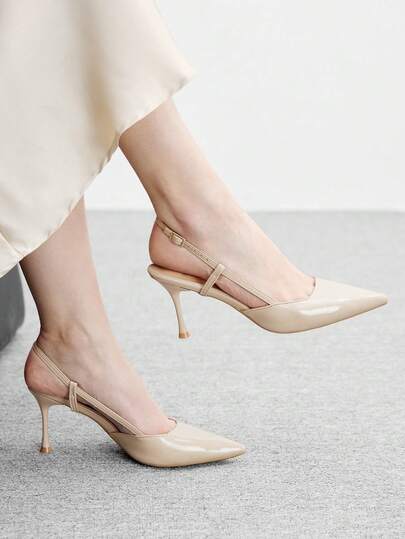 CUCCOO BIZCHIC Tacones de aguja de punta fina, elegantes tacones altos versátiles de uso diario de color albaricoque con diseño sin talón y con correa trasera para mujeres